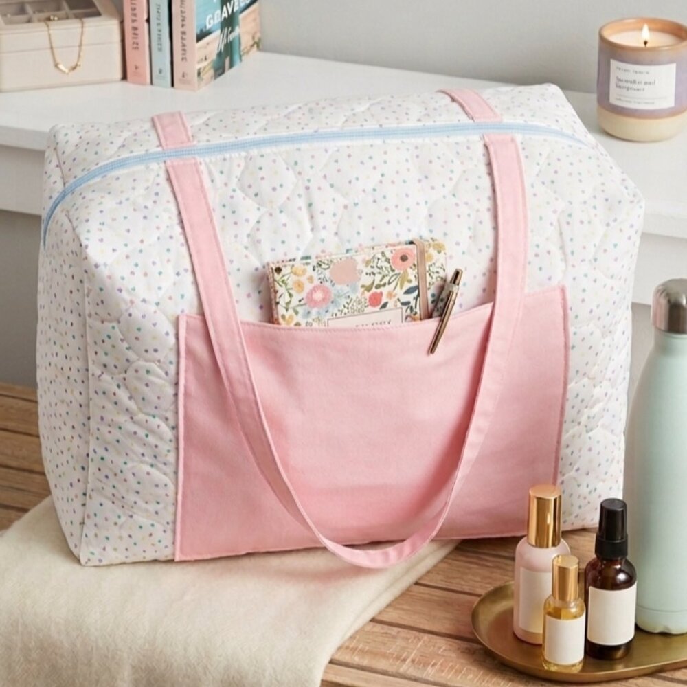 Handmade Quilted Duffle Bag –Multi Color Heart Weekender/ Carry On Tote